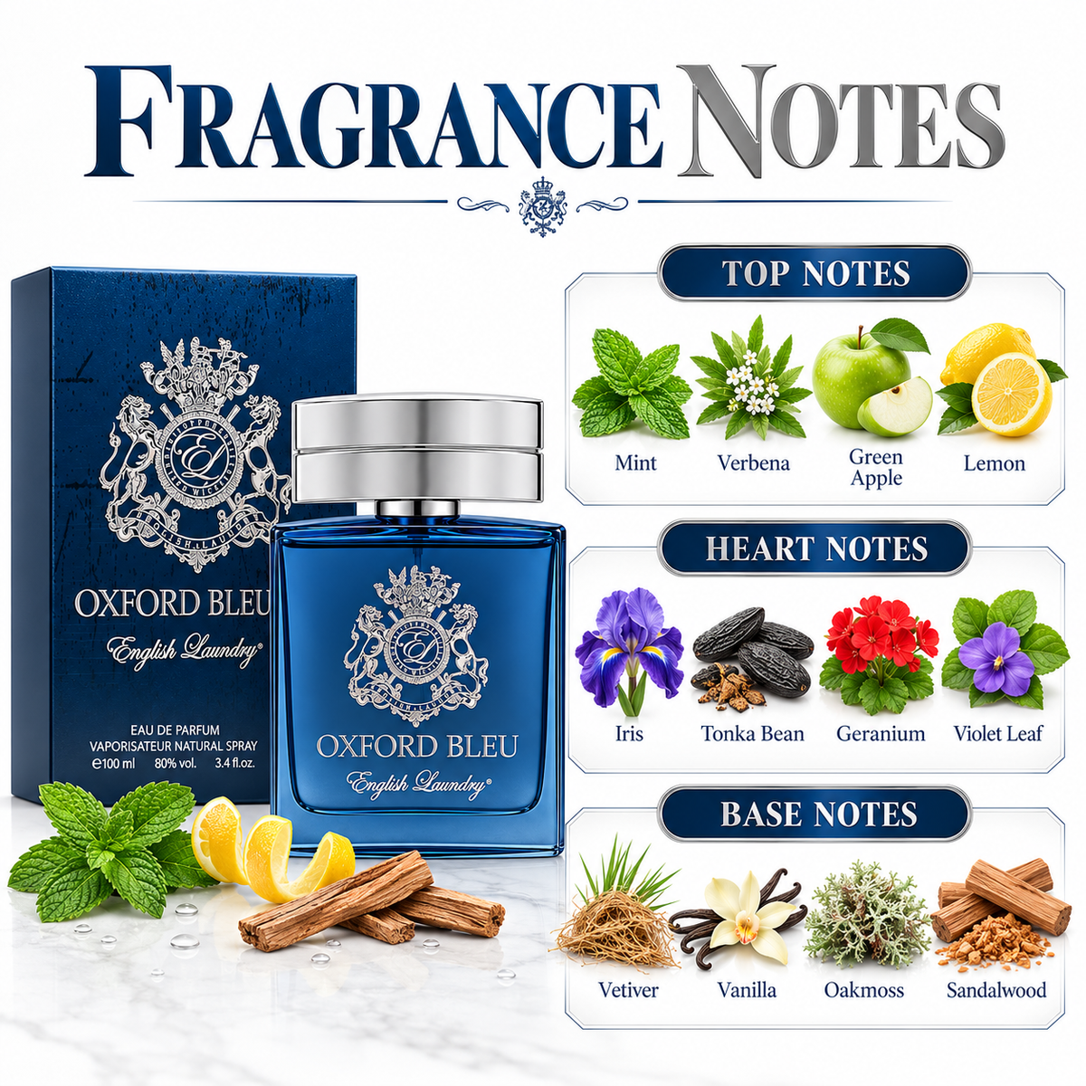 English Laundry Oxford Bleu Eau de Parfum, 3.4 Fl Oz