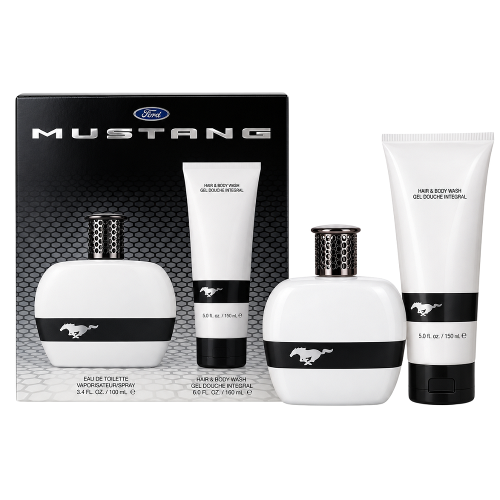 White By Ford Mustang For Men Set: EDT + Hair & Body Wash 3.4oz+5.0oz