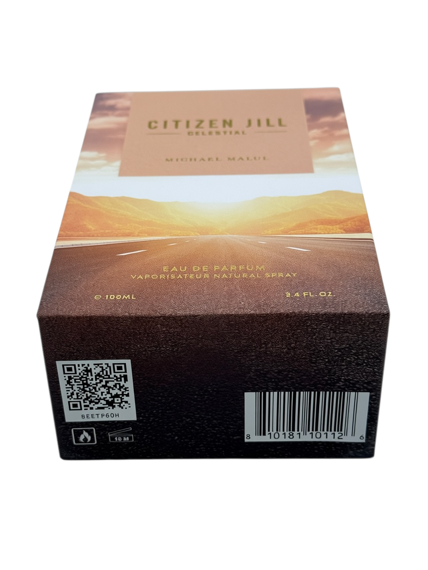 Paradime Enterprise LLC Michael Malul Citizen Jill Celestial eau de parfum box featuring a sunset road landscape