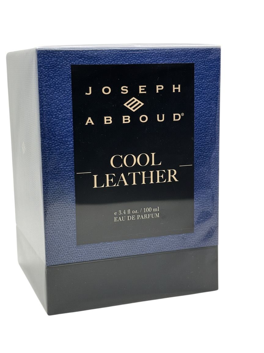 Paradime Enterprise LLC Joseph Abboud Cool Leather Eau de Parfum 3.4 oz box in blue and black textured packaging