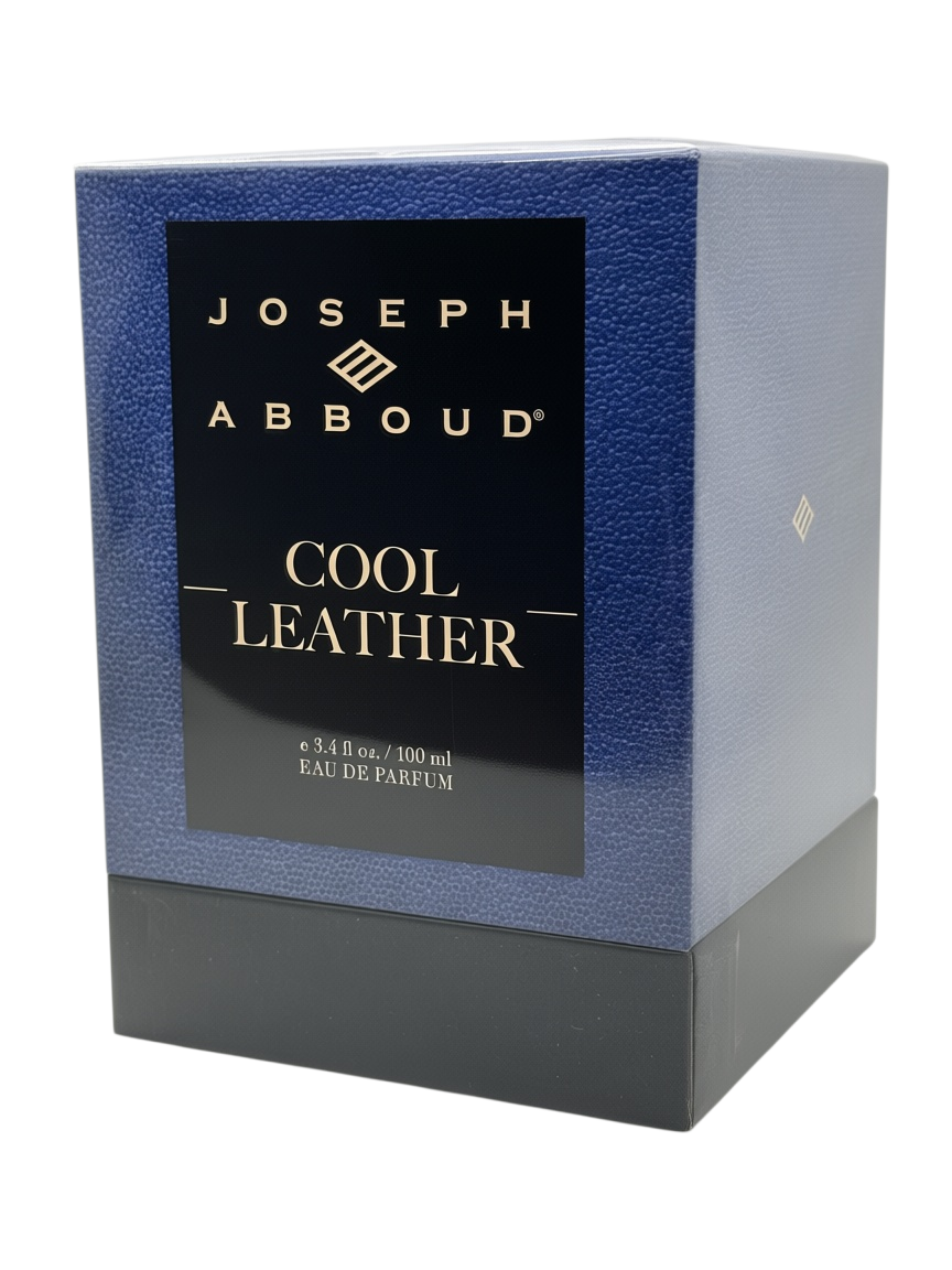 Paradime Enterprise LLC Joseph Abboud Cool Leather eau de parfum 3.4 oz bottle in a textured blue and black box.