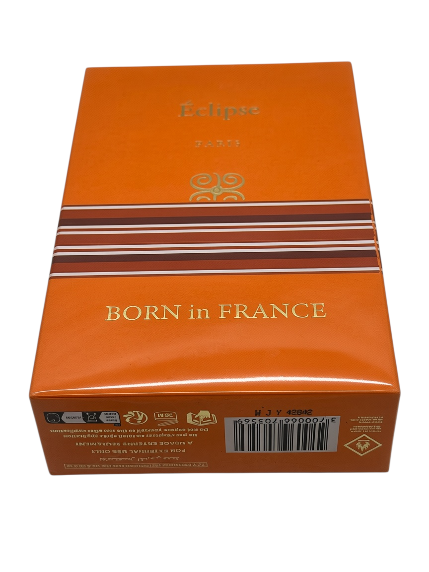 Paradime Enterprise LLC Eclipse by Born in France unisex perfume box in vibrant orange with gold lettering