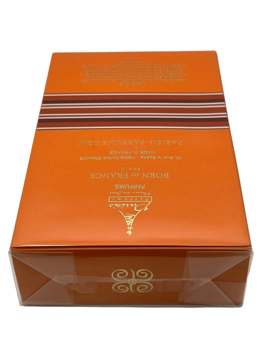 Paradime Enterprise LLC Eclipse by Born in France perfume box in orange with striped details and gold branding