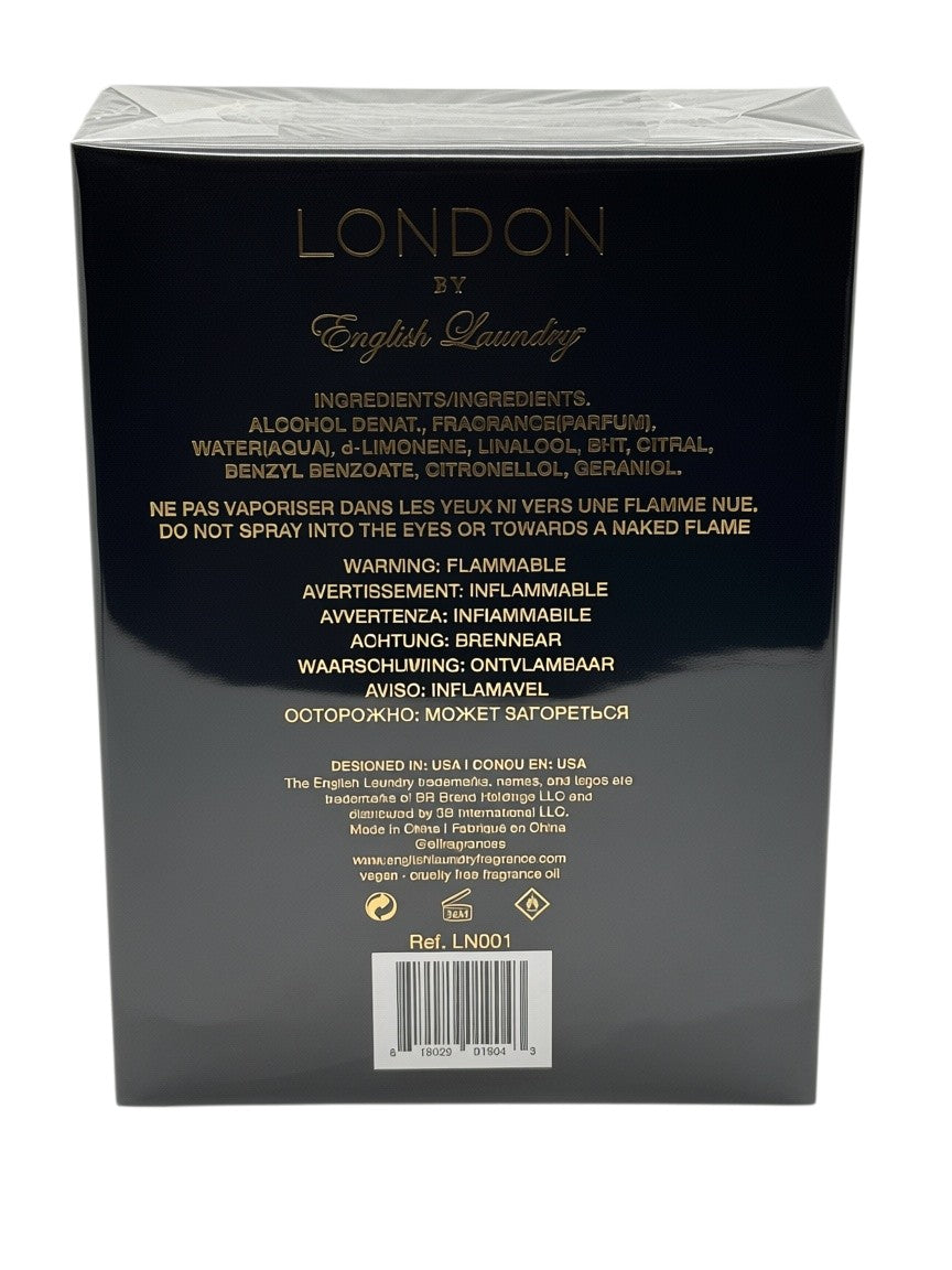 Paradime Enterprise LLC English Laundry London cologne box back view with ingredients and safety warnings