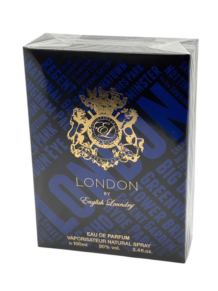Paradime Enterprise LLC English Laundry London eau de parfum spray in a blue box with gold crest and London landmarks.