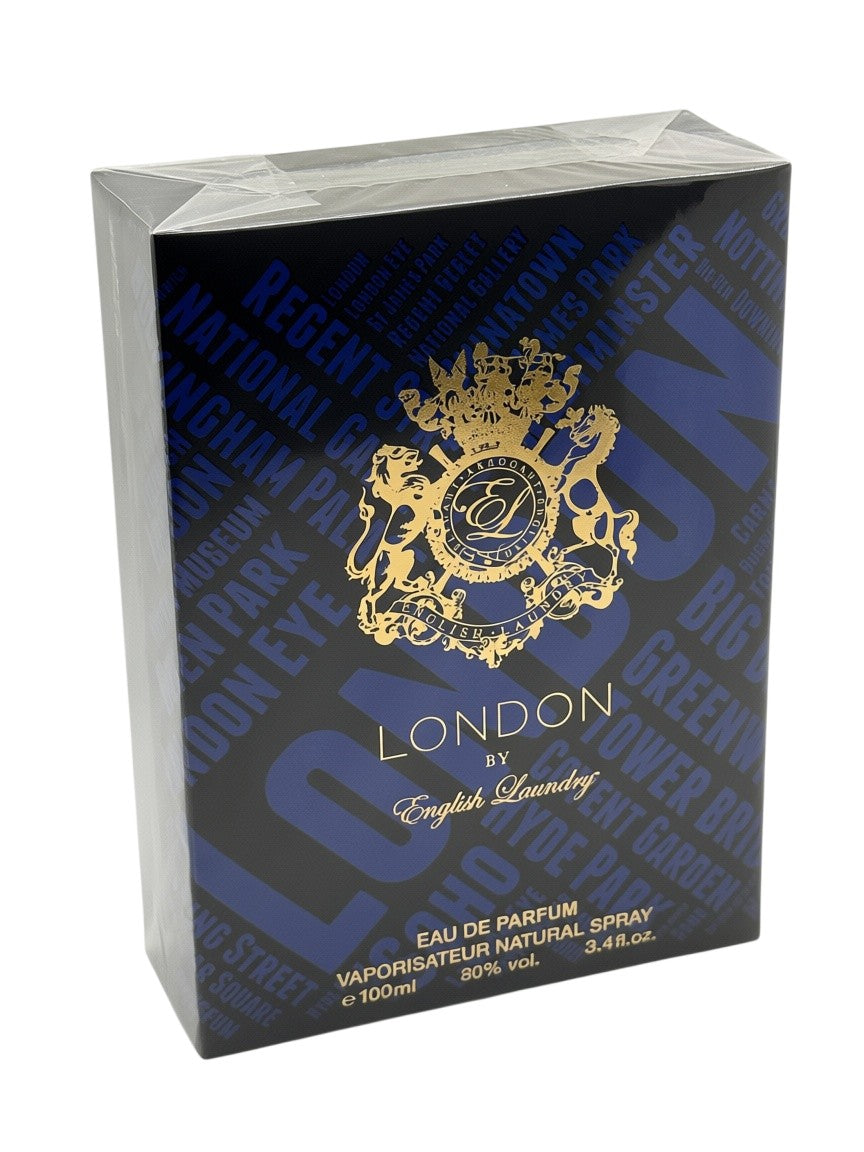 Paradime Enterprise LLC English Laundry London eau de parfum spray in a blue and black box with gold crest logo