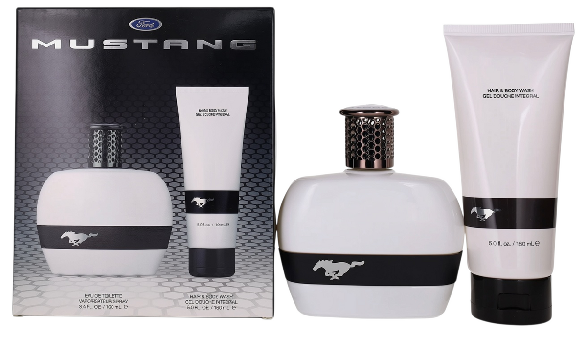 Paradime Enterprise LLC Ford Mustang White fragrance gift set featuring an EDT spray and hair and body wash.