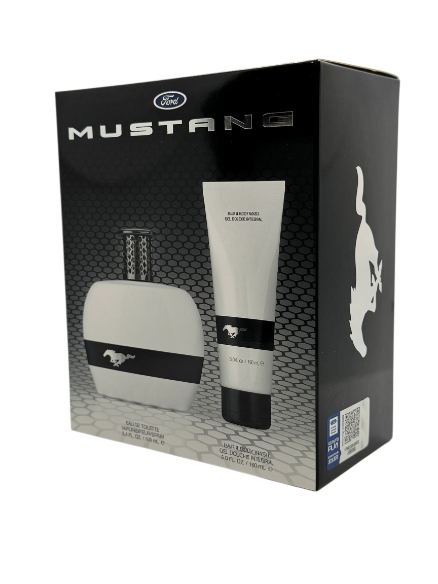 Paradime Enterprise LLC Ford Mustang White fragrance gift set featuring an EDT spray and hair and body wash.