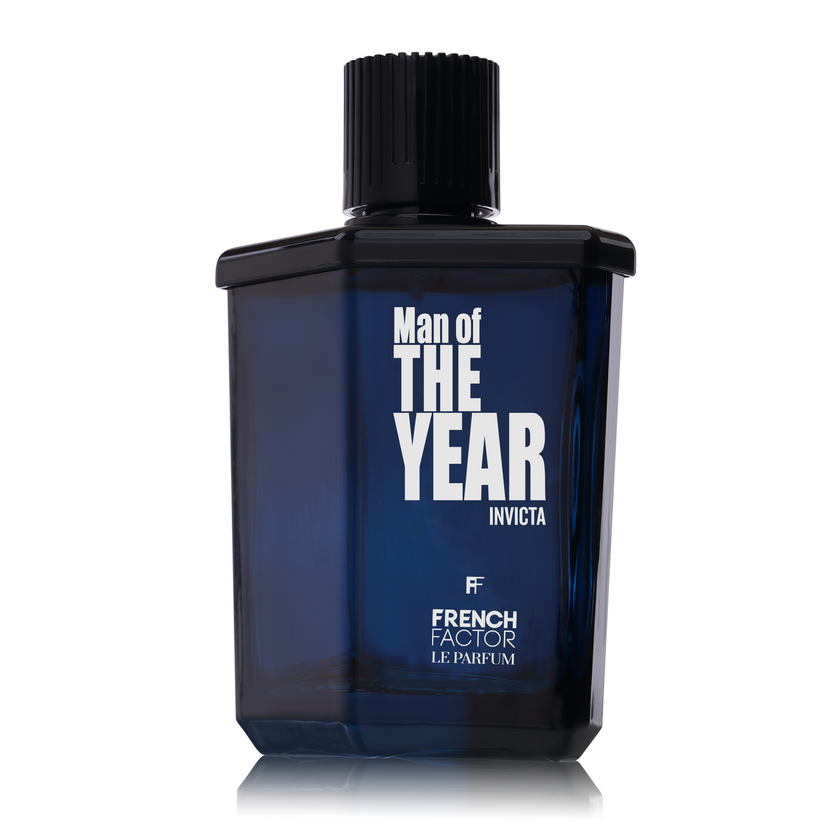 Paradime Enterprise LLC French Factor Man of the Year Invicta Eau De Parfum in a deep blue glass bottle.