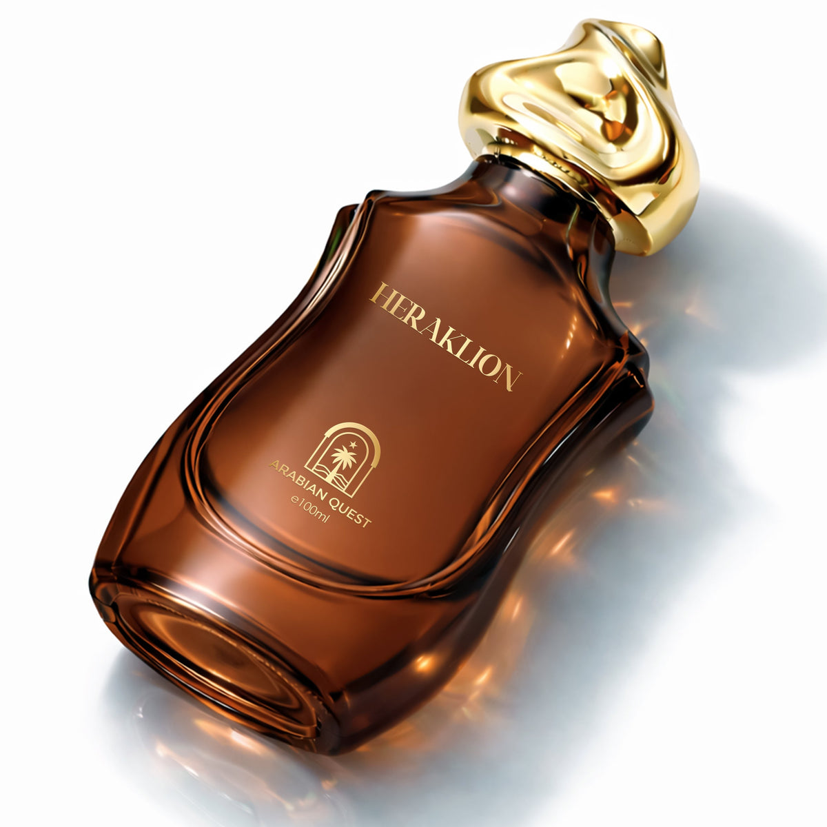 Paradime Enterprise LLC Heraklion Extrait De Parfum in a sleek brown glass bottle with a gold cap and branding.