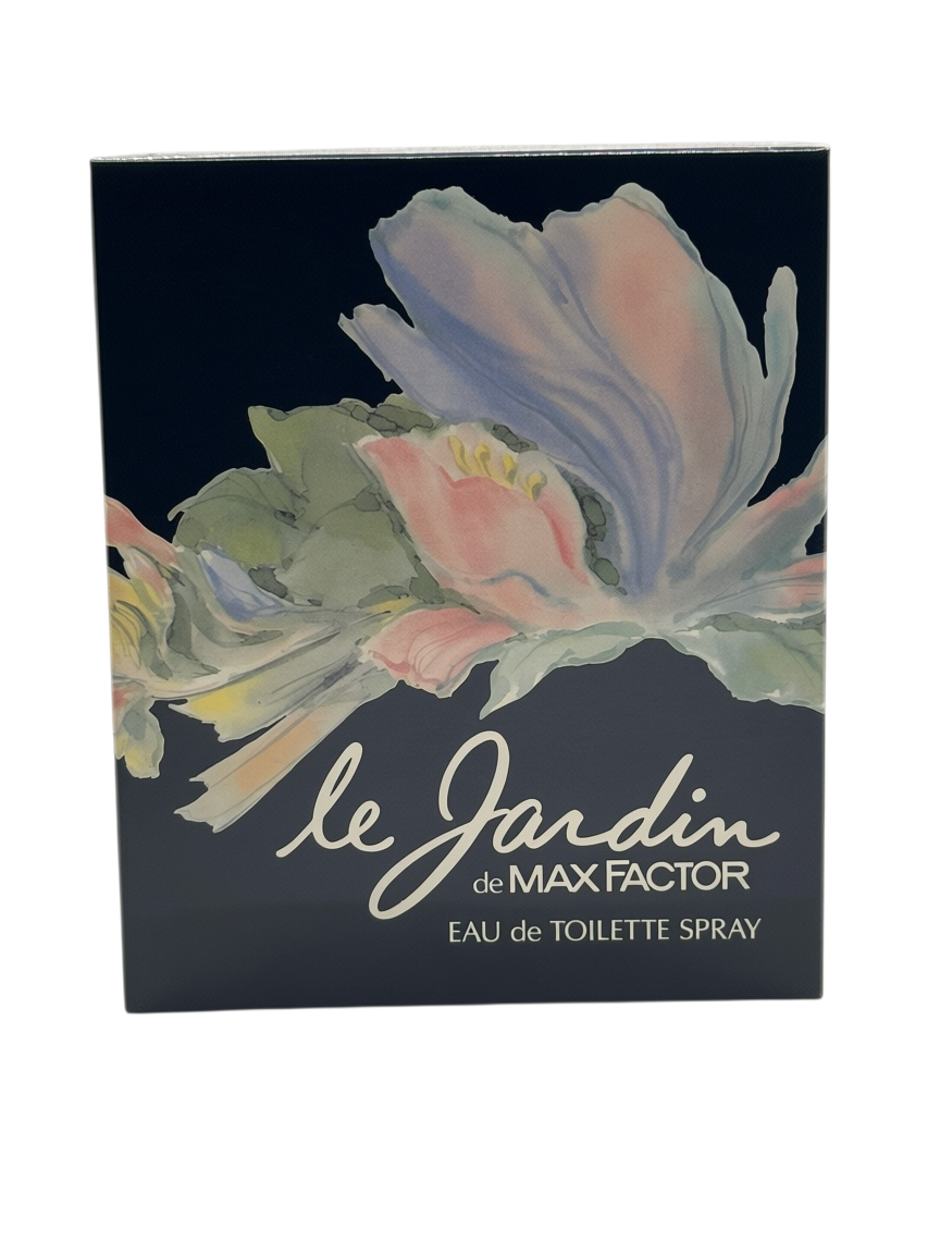 Paradime Enterprise LLC vintage Le Jardin de Max Factor eau de toilette spray box with floral watercolor illustration