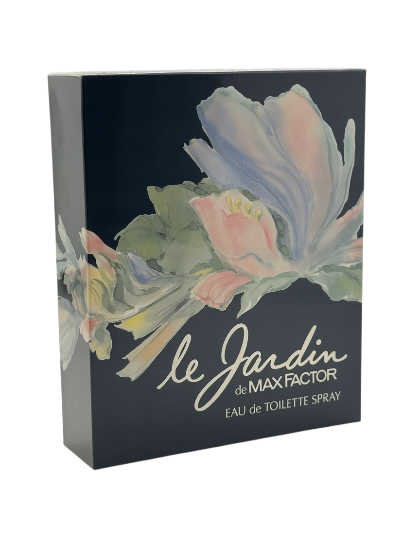 Paradime Enterprise LLC vintage Le Jardin de Max Factor eau de toilette spray box with floral watercolor illustration