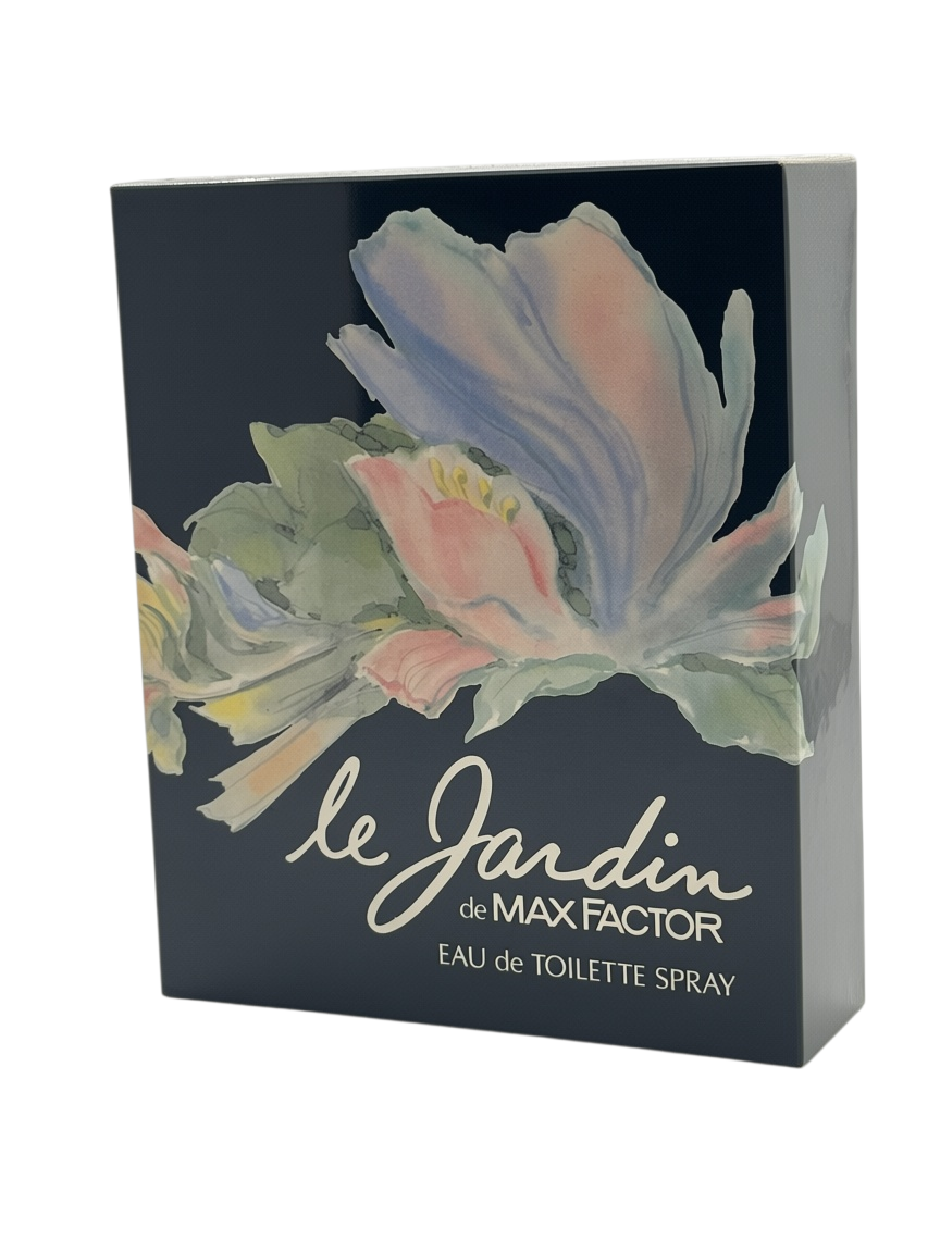 Paradime Enterprise LLC vintage Le Jardin de Max Factor eau de toilette spray box with floral watercolor illustration