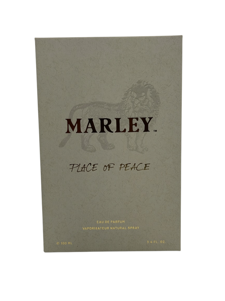 Paradime Enterprise LLC Marley Place of Peace unisex eau de parfum 3.4 oz spray bottle in a textured grey box.