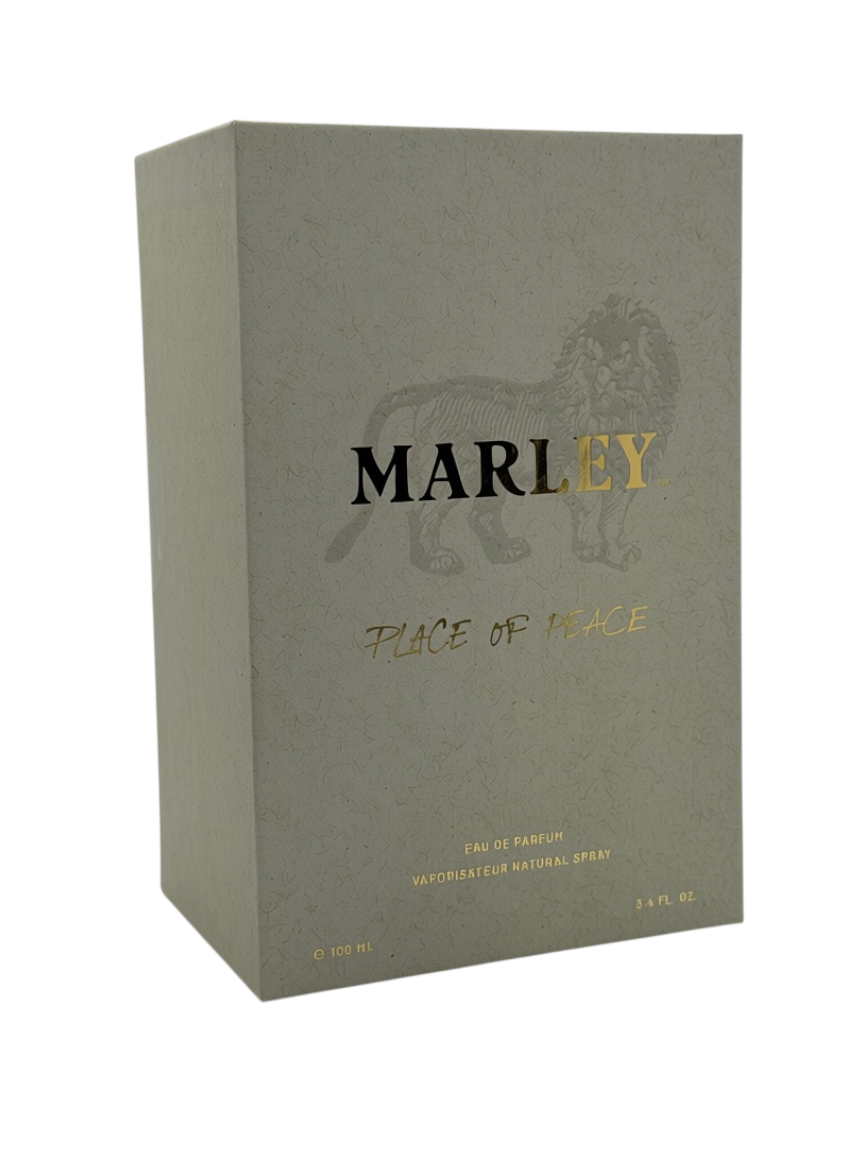 Paradime Enterprise LLC Marley Place of Peace unisex eau de parfum 3.4 oz spray in a textured grey box with gold logo