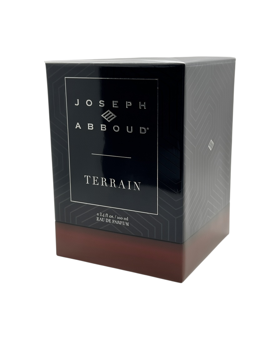 Paradime Enterprise LLC Joseph Abboud Terrain Eau de Parfum 3.4 oz box with black and dark amber design