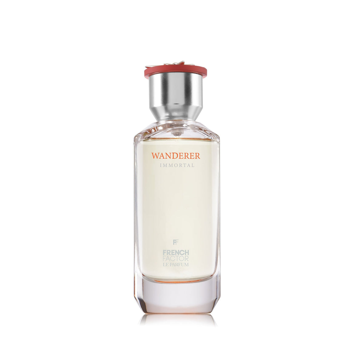 Paradime Enterprise LLC Wanderer Immortal Le Parfum by French Factor in a clear glass bottle with a red cap.