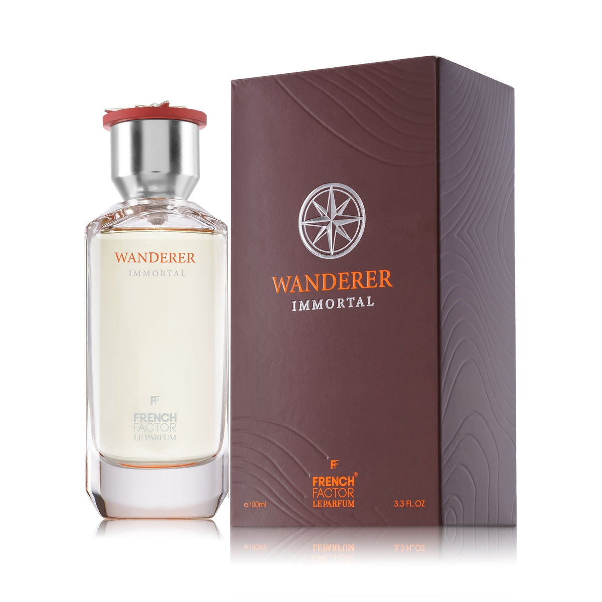 Paradime Enterprise LLC Wanderer Immortal Le Parfum fragrance bottle and box with woody, citrus, and spicy notes.